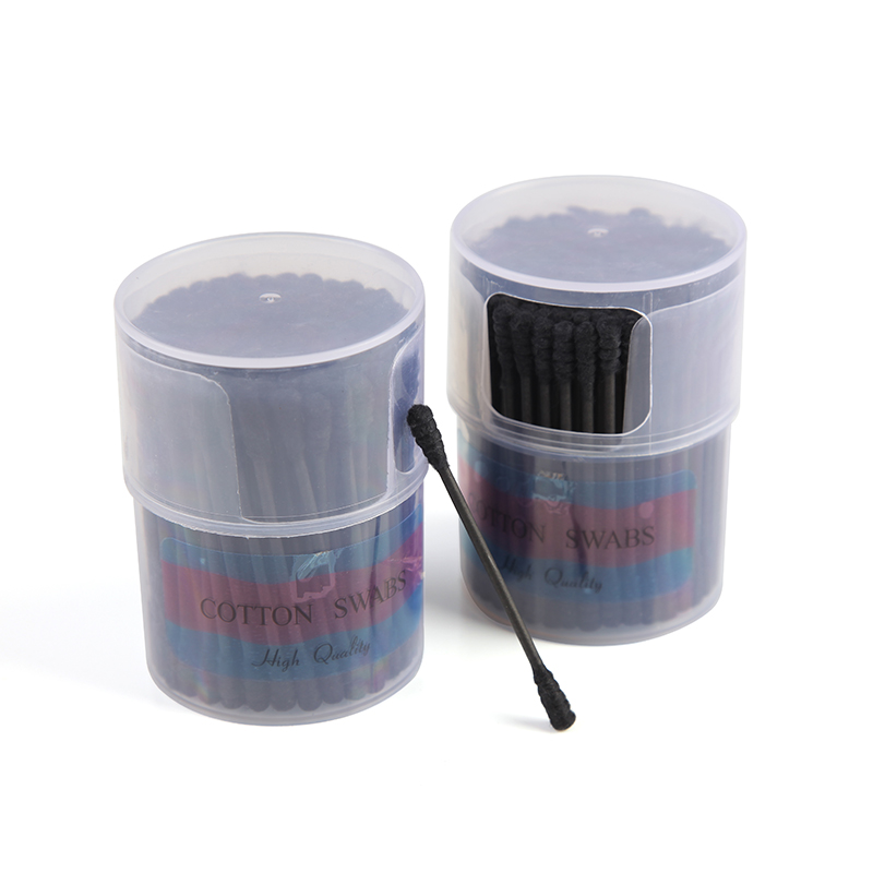 Cosmetic Dual End Black Cotton Swab na may Box 