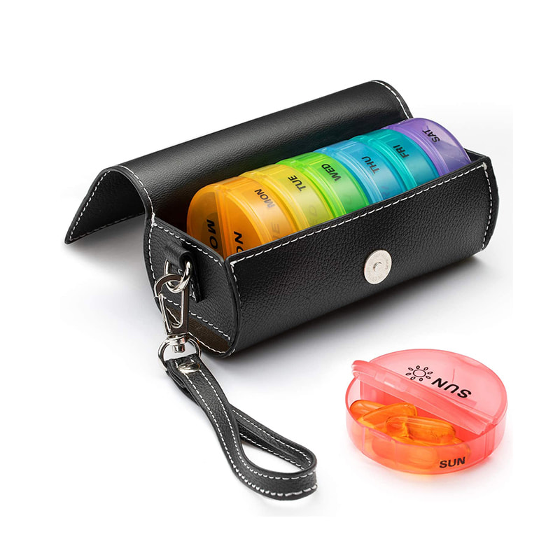 Malaking Daily Pill Box na may PU Leather Case para sa Paglalakbay 