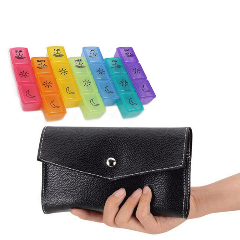 Durable Weekly Daily Pill Organizer na may PU Case 