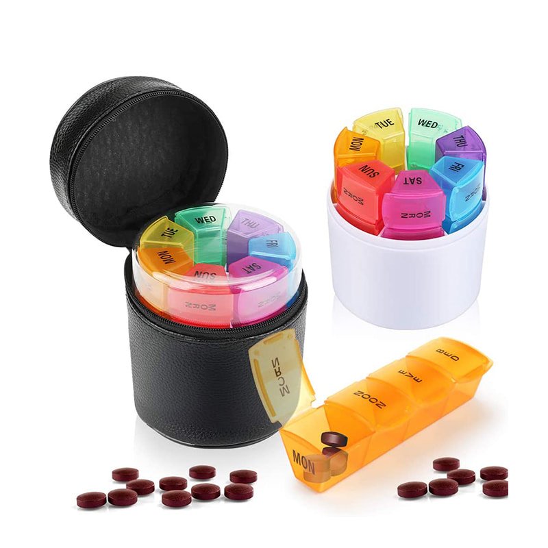 Travel Neon Weekly Pill Planner na may Zipper Bag 