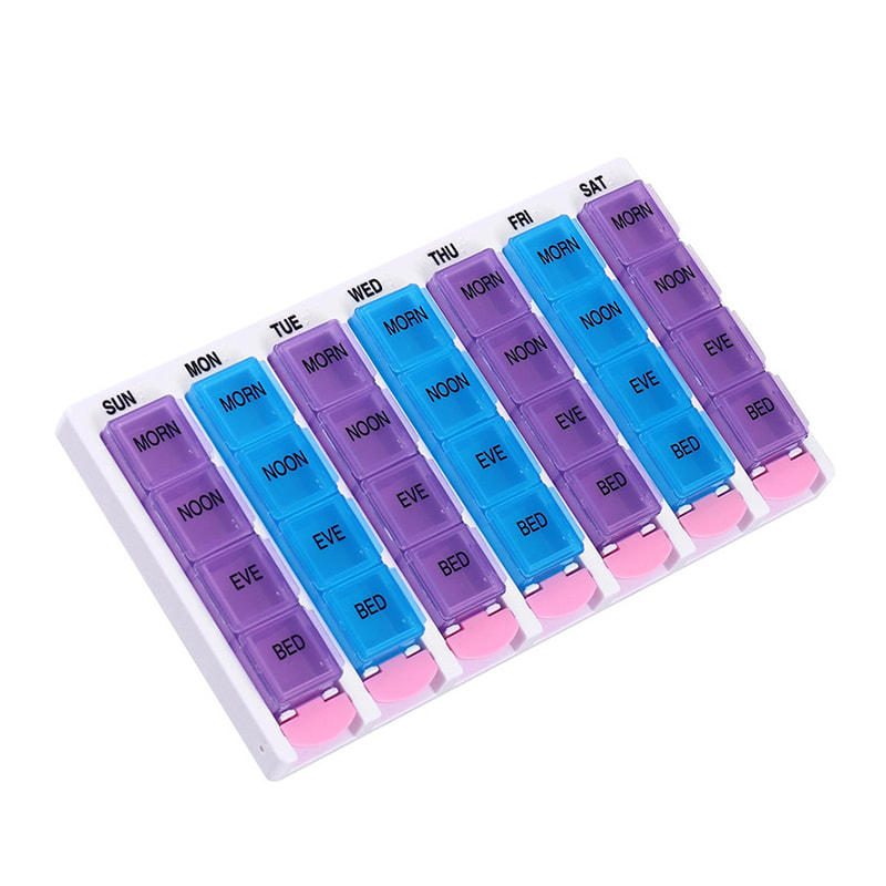 Hot Sale Lingguhang Push Button Pill Box para sa Paglalakbay 