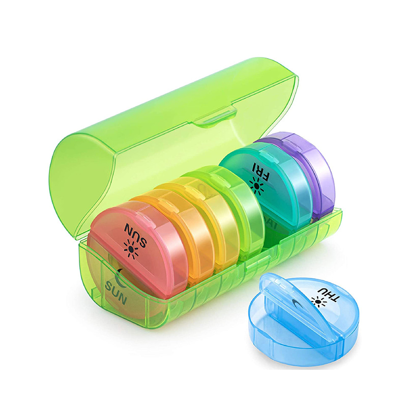 Green Plastic 7 Day Pill Box para sa Paglalakbay 